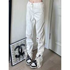 美式高街ins小众拉链hiphop排扣破洞休闲牛仔裤货号K642P60控78，男装牛仔裤，电商A063