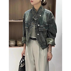 W10536-P43网图现货新款设计感短款牛仔外套机车服高品质，男装工装外套，星座1608