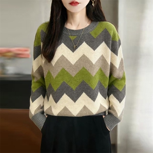 毛衣秋冬季宽松韩版慵懒风外穿鸡心领针织上衣，女装针织衫/毛衣，暖姿羊绒