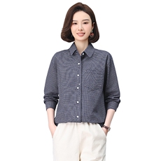 格子衬衫女春秋2024年新款宽松薄款妈妈时尚洋气休闲纯棉长袖上衣，女装衬衫，小林双子