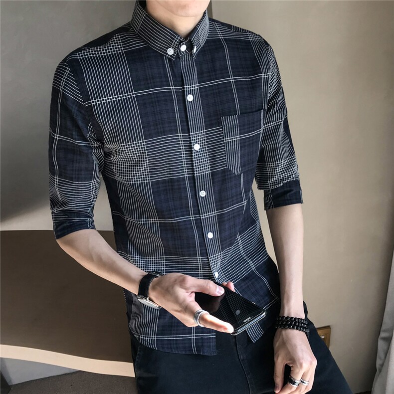 现货2021夏季短袖衬衫男修身七分袖衬衣韩版CS27P45,男装T恤,电商B413