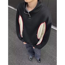 JY624-P53拼色长袖Polo衫男字母美式复古宽松半拉链卫衣网图，男装Polo衫，星座1501-3