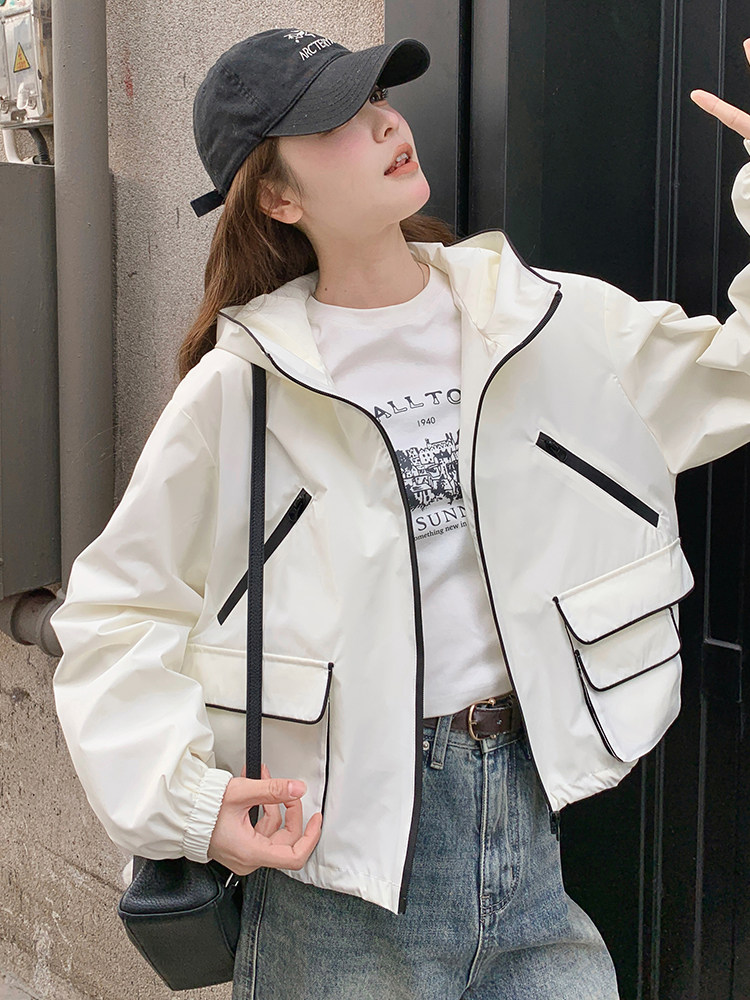 独特超好看白色冲锋衣外套女春秋2025新款高级感工装短款小夹克,女装短外套,浙宝192（原082）