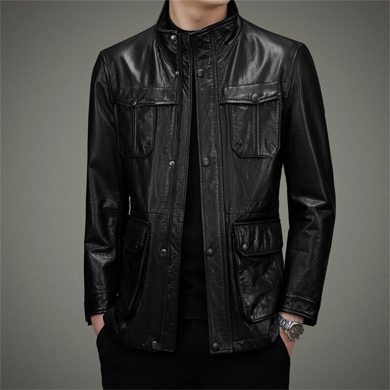 22-021秋冬新款男士真皮皮衣牛皮外套多口袋工装商务男装P900，男装皮衣，电商B360A（原721A）