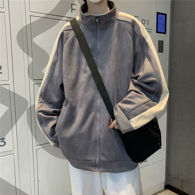 麂皮绒翻领外套男秋冬季2024新款潮牌夹克痞帅装棒球服W5076-P63,男装夹克,星座412-2