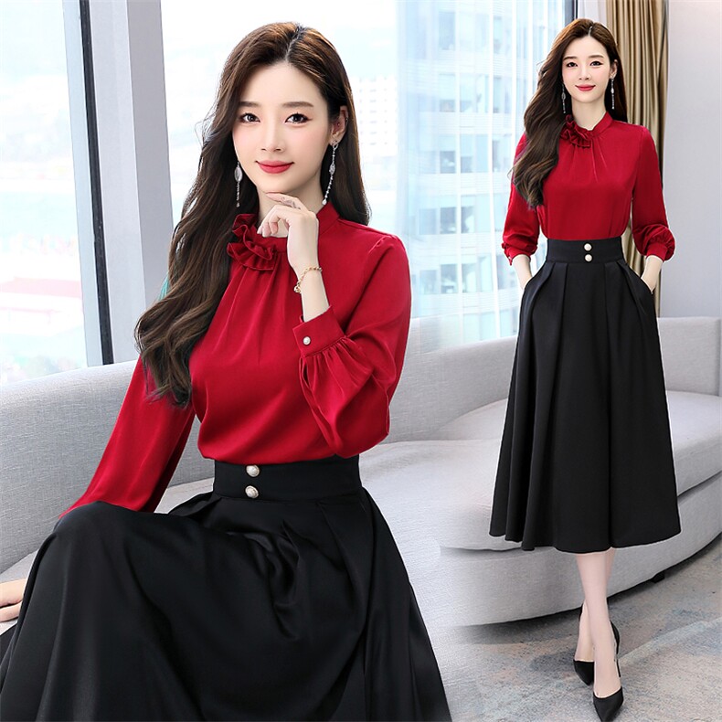 2022年秋季常规修身木耳边拼接衬衣，女装衬衫，时尚俏佳人