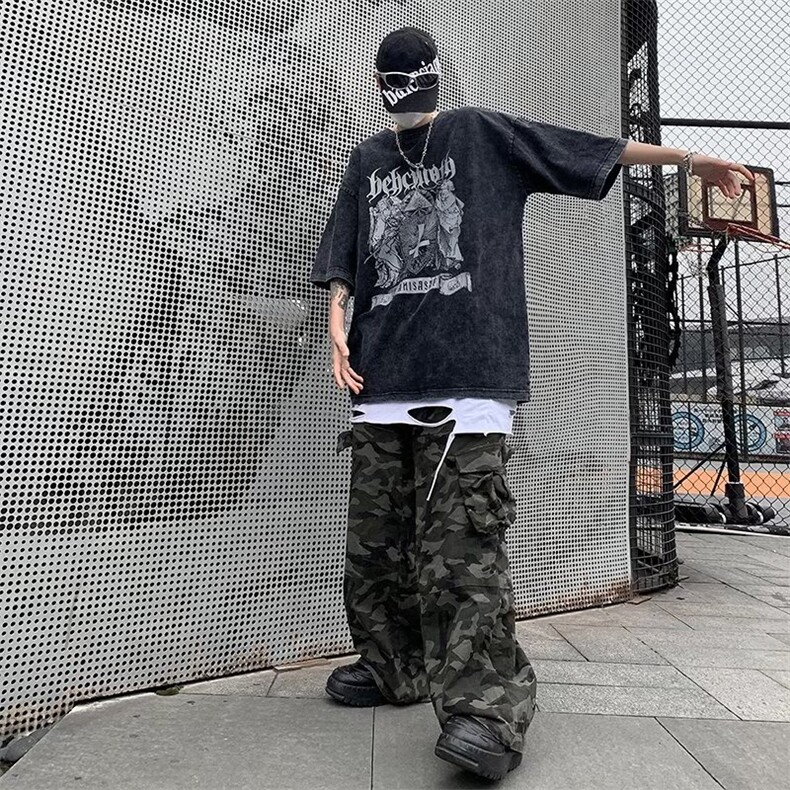 水洗做旧短袖T恤男宽松情侣高街ins痞帅男潮牌半袖上衣DT3170-P33,男装T恤,星座1008-2