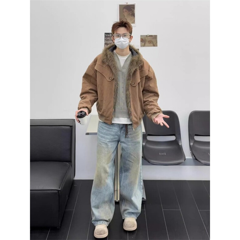孙圣云啊云纽扣铠甲座山雕美式覆古cleanfit情侣棉服短款外套潮,男装棉衣,星座506A