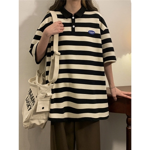 中性风美式条纹短袖polo杉男大码M-5XL翻领短袖T恤DP8761P40控59图片