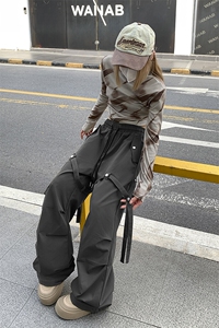 阔腿宽松显瘦休闲复古长裤美式直筒高街伞兵工装裤K603TP45控69图片