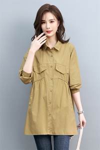 中长款女春秋2022年新款中年妈妈休闲大码衬衫休闲棉麻长袖衬衣图片