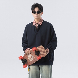 GENIOLAMODE美式潮流polo领卫衣男2025春秋拼接宽松长袖情侣上衣图片