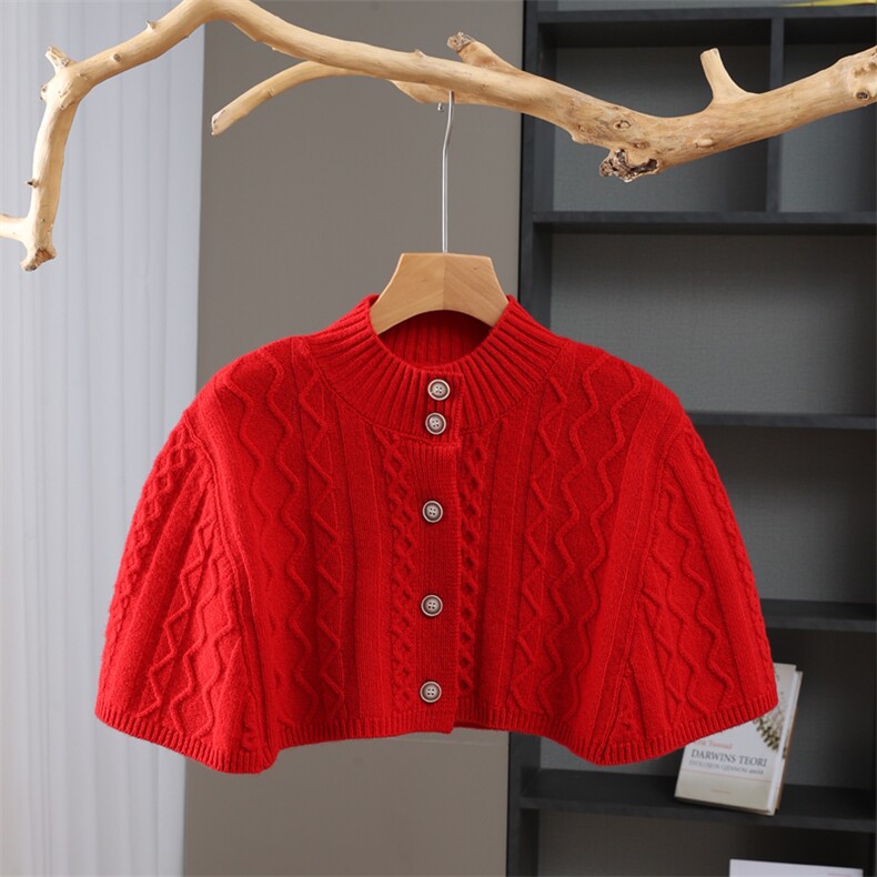 2025年秋季时尚百搭通勤简约系扣斗篷披肩，披肩，九月九羊绒