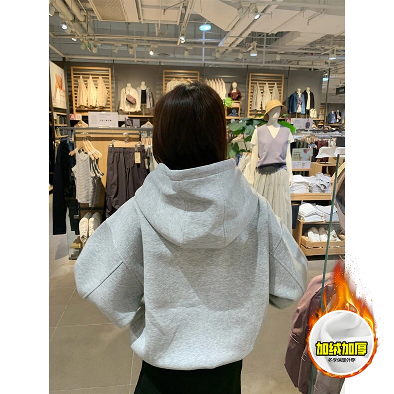 480G重磅加绒硬挺boxy男女秋冬美式高街防风高领卫衣开衫厚外套,女装短外套,电商A486-1
