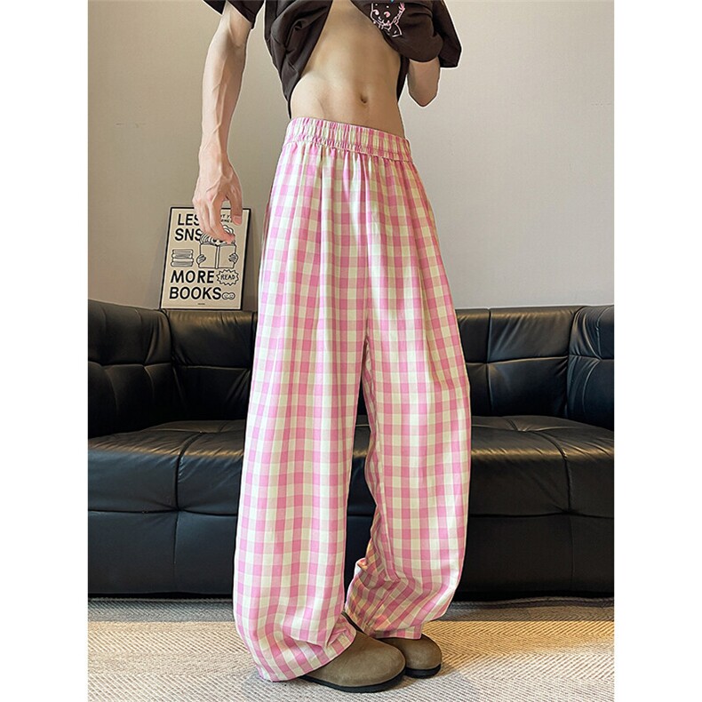 D206-1K9142P558XL-M多巴胺格子裤夏季休闲宽松直筒拖地阔腿裤男，男装休闲裤，电商D206-1