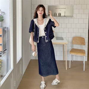 甜美蕾丝牛仔半身裙套装女夏2025新款宽松显瘦独特漂亮百搭两件套图片