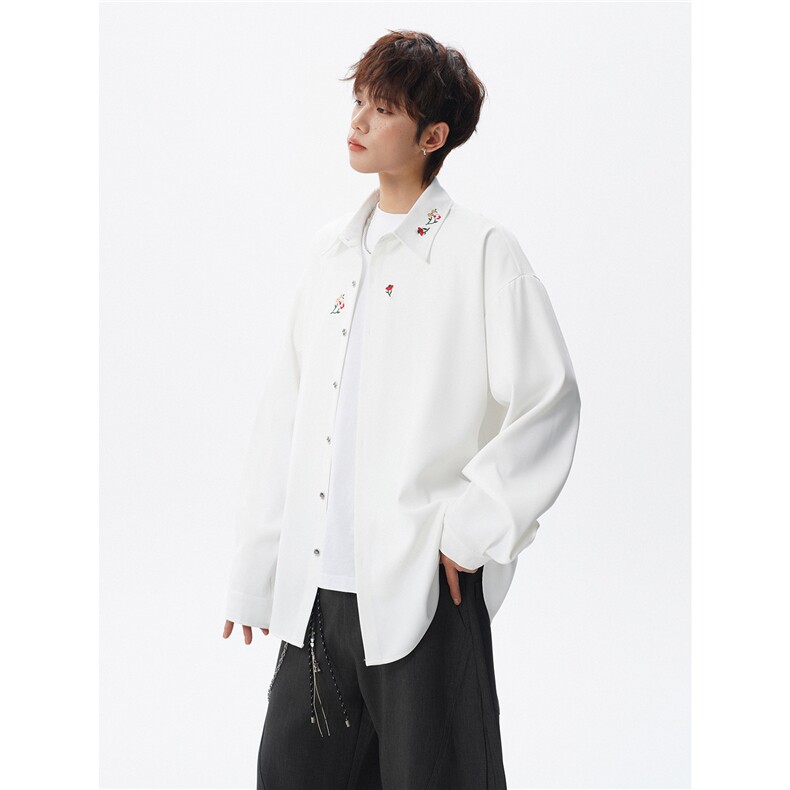 春夏新中式花卉刺绣长袖衬衫大码高级垂感风痞帅衬衣LC305特P45,男装衬衫,电商B215