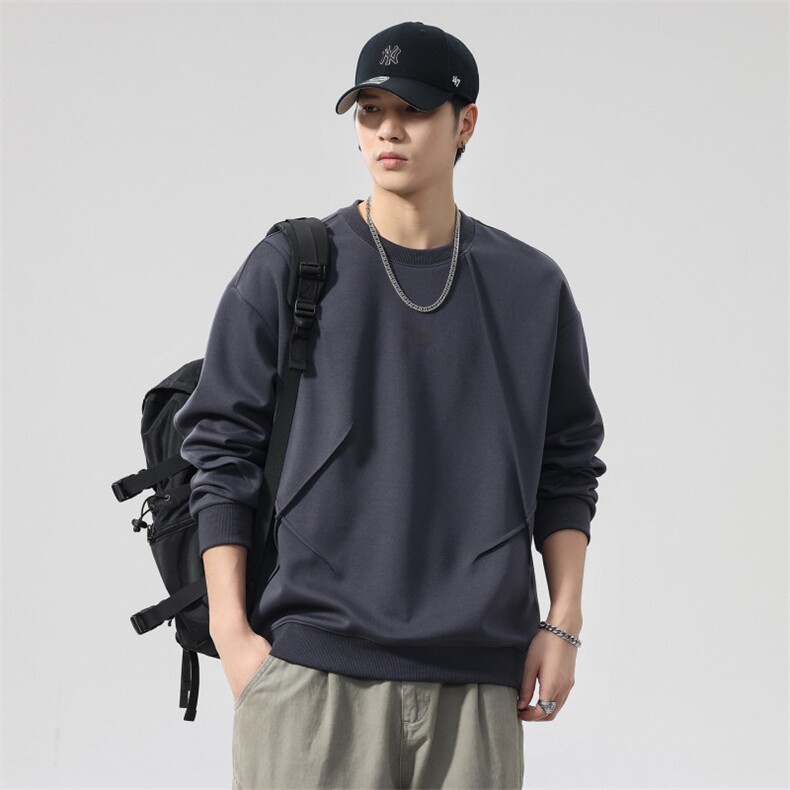 2025款日系潮牌拼接休闲上衣男士宽松重磅圆领卫衣2801-P42控79,男装卫衣,电商D215