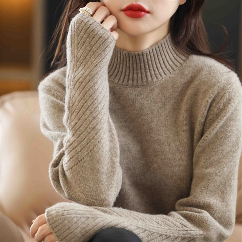 2024秋季新款半高领女宽松外穿羊毛衫,女装羊毛衫,北娇羊绒