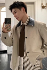 杏色拼皮夹克翻领外套JK688特P70，男装夹克，星座908-1