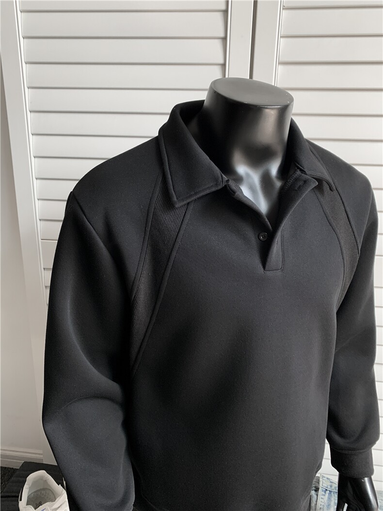WY803-尺码M-3XL-P38-美式解构拼接POLO领卫衣宽松休闲情侣上衣,男装Polo衫,星座1811B