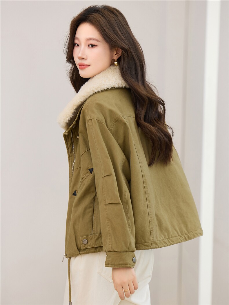 现货2025冬季新款休闲时尚无帽毛领女士加绒加棉保暖派克服,女装棉衣/棉服,木子恋