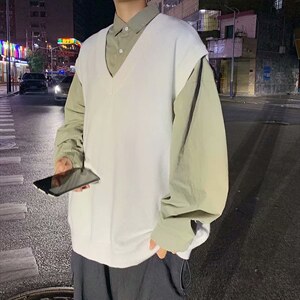 毛衣马甲外套潮流韩版针织背心港风潮牌情侣坎肩上衣MJ8802-P30图片