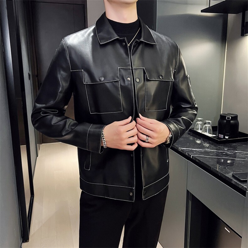 2024秋冬皮衣夹克修身翻领PU机车皮衣外套男py58806-p98M-4XL,男装皮衣,电商D303