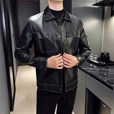 2024秋冬皮衣夹克修身翻领PU机车皮衣外套男py58806-p98M-4XL，男装皮衣，电商D303