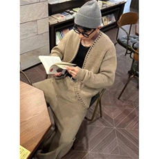 秋冬新款开衫毛衣美式复古休闲慵懒风针织衫男纯色外套，男装针织衫/毛衣，四季星座505