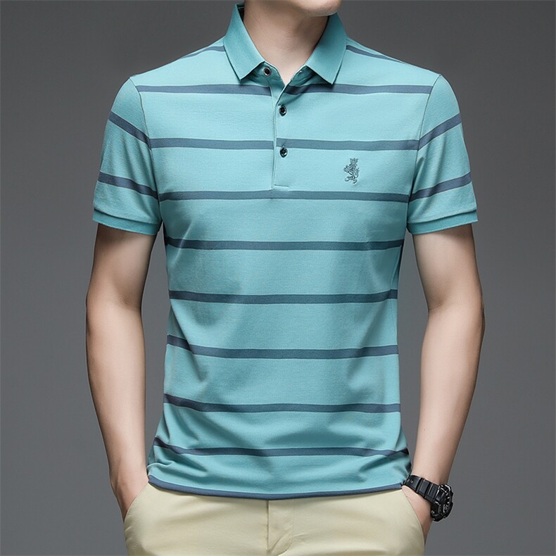 条纹百潮流短袖搭上衣翻领宽松2024年夏季POLO衫上衣PL8502-P68,男装Polo衫,星座1105-3