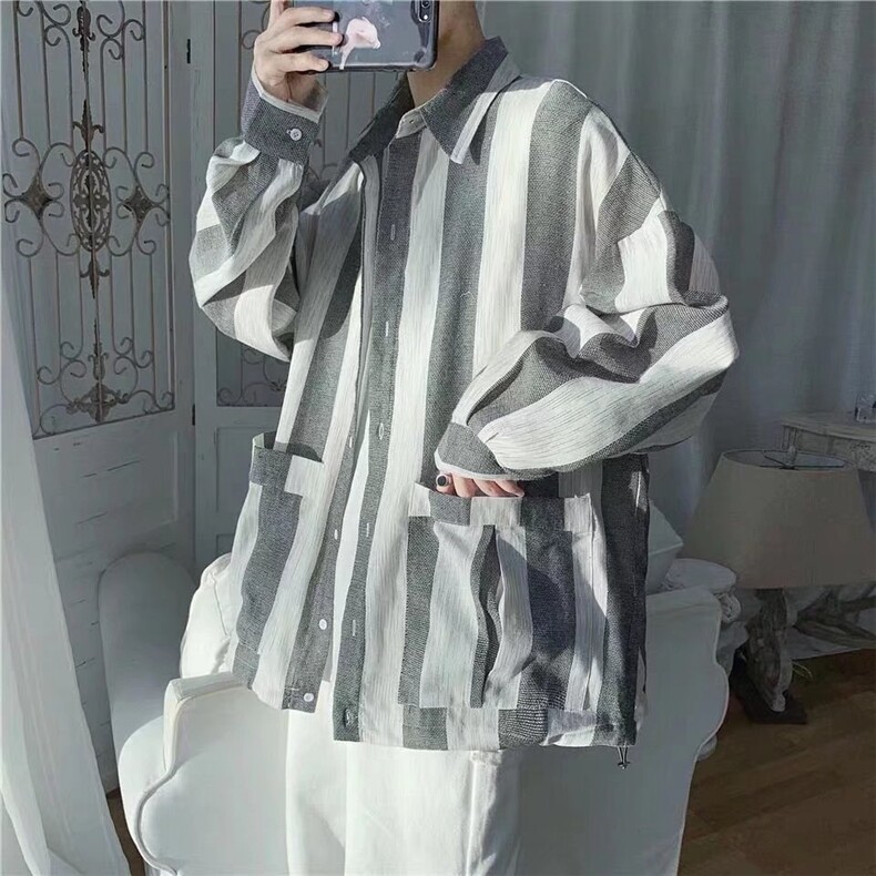 2025春秋高级条纹衬衫男士长袖商务休闲衬衣修身免烫寸衫,男装衬衫,星座506A