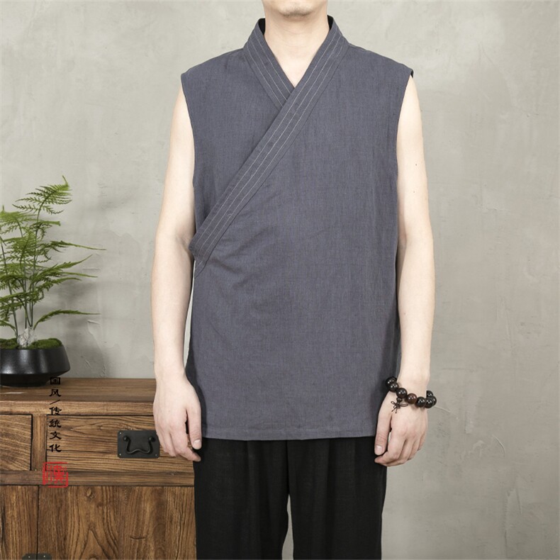 风男装棉麻男士无袖汉服外套T008P70,男装民族服装,钱塘802