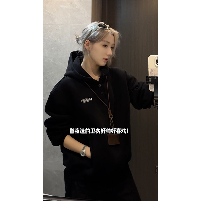 自拍图放心上男女宽松连帽卫衣刺绣帽衫外套3635-特P58加绒P65,女装短外套,电商B295