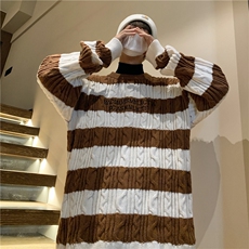 秋冬情侣款新款针织衫圆领毛衣男装港风宽松外套X5581-P75限98，男装针织衫/毛衣，电商A061-1
