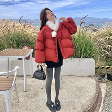 新款加色！真狐狸毛红色羽绒服外套2C133-6003-1-P280-K408，女装羽绒服，2C133
