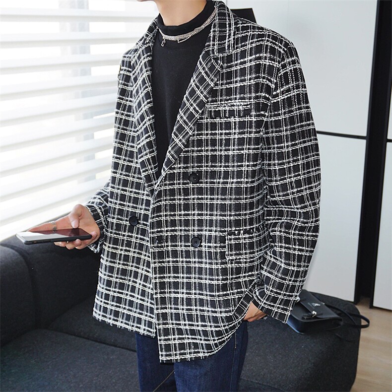 西装男士格子外套小香风痞帅炸街休闲西服JK083-P68图片