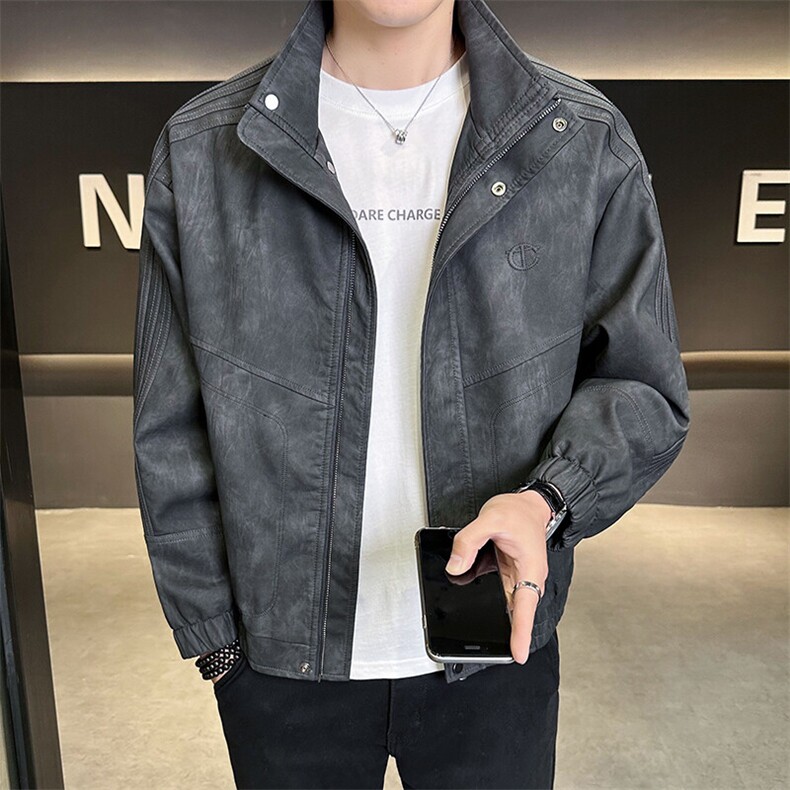 2025春季新款高品质款宽松水洗PU皮衣男外套C317-J881-P165,男装皮衣,电商C317