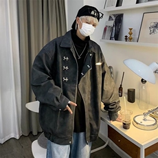 美式复古飞机扣PU皮外套男女春秋宽松休闲夹克JK21-P93，男装夹克，星座308B-2