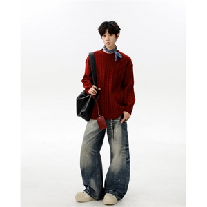 25秋冬麻花毛衣男女慵懒风情侣圆领打底针织衫线衫外套MY01/特P50图片