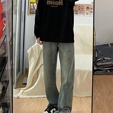 复古水洗做直筒牛仔裤男秋冬潮流高级百搭休闲显瘦长裤801444-p43，男装牛仔裤，星座1008