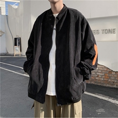 春装皮补丁拼接灯芯绒夹克男休闲外套JK18P70，男装夹克，电商C323