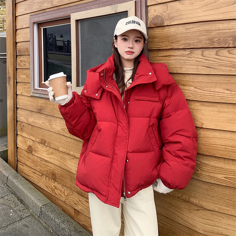 本命新年红色短款羽绒服女2024冬季新款韩系小个子时尚白鸭绒外套,女装羽绒服,辉之琳