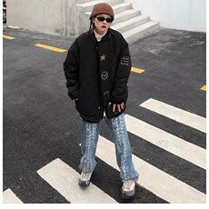 1506/QM8020-20/P66美式字母刺绣菱形格棒球棉服，男装棉衣，星座1506