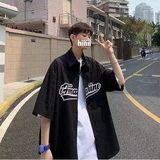 日系开衫贴标印花短袖衬衫男夏季宽松半袖衬衣垂感翻领bf风C2209，男装T恤，星座1116A（原606A-3）