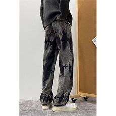 新款黑色扎染牛仔裤潮牌痞帅炸街美式裤子直筒牛仔裤B62-P47，男装牛仔裤，星座1001-1