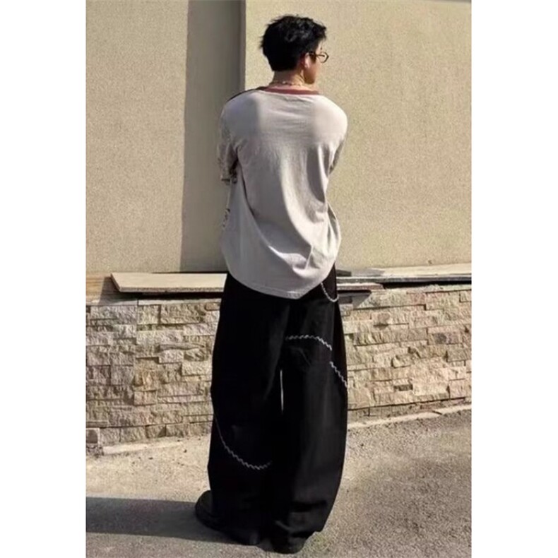 WE1708-P52牛仔裤美式潮牌男女潮牌刺绣设计感宽松阔腿弯刀裤,男装牛仔裤,电商B323A