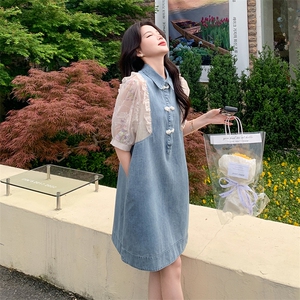 夏季牛仔拼接连衣裙中长款女图片