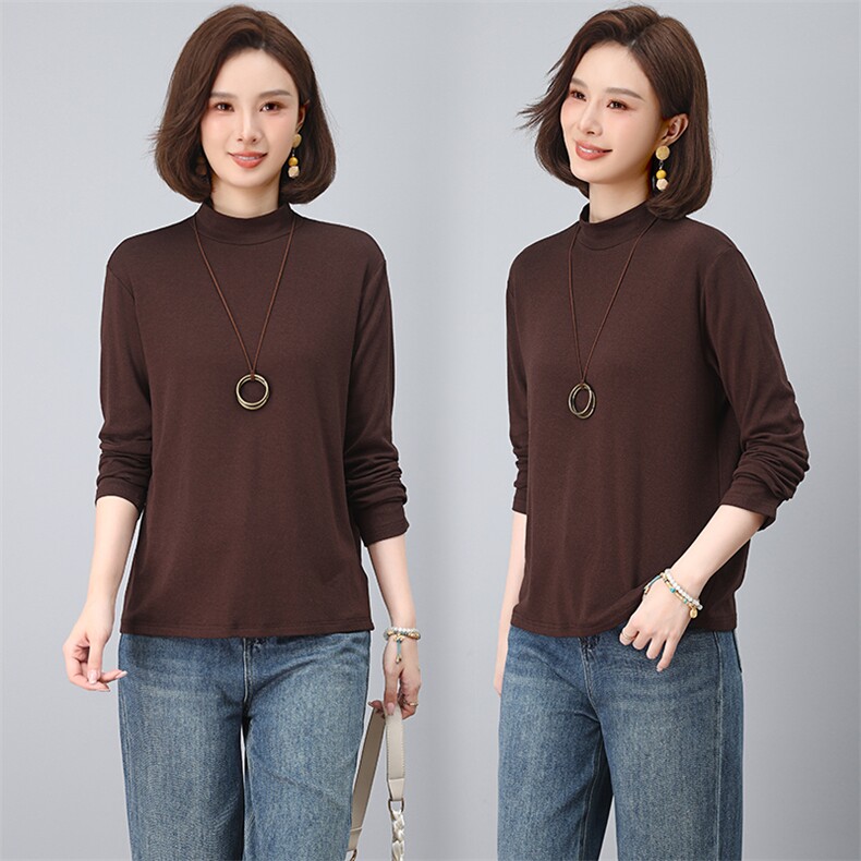 简约打底衫2025秋季新款衣服女装棉法式气质修身上衣，女装T恤，江忆布依