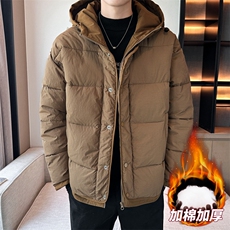 日系复古假两件连帽棉衣男冬季宽松情侣冬季棉服M0829-P103，男装棉衣，星座308B-2